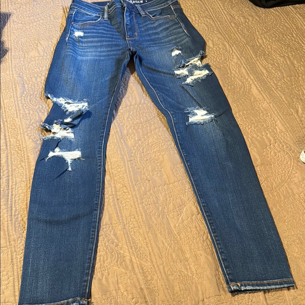 American Eagle High Rise Jeggings Distressed Blue Jeans